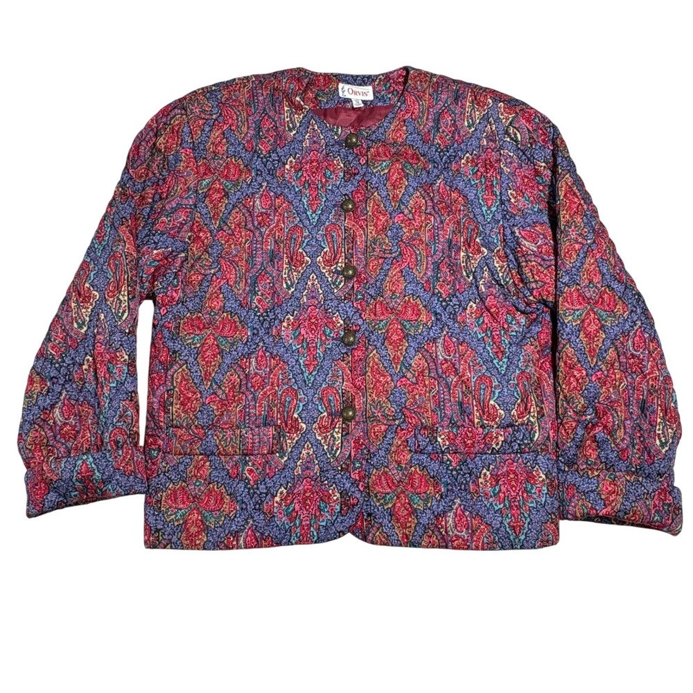 Orvis Quilted Paisley Jacket Women's Size‎ 14 Blazer Button Front Made in USA